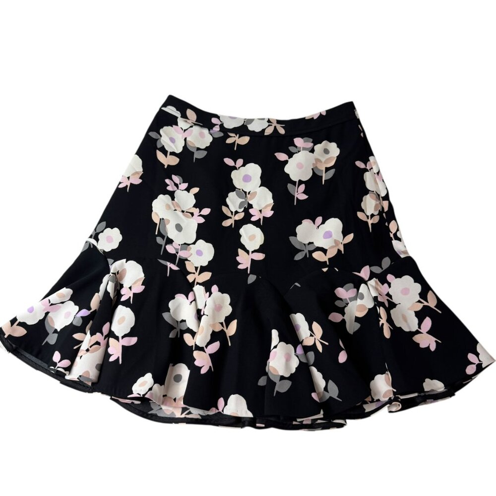 Kate Spade New York Black Floral Ruffle Hem Skirt Size 2